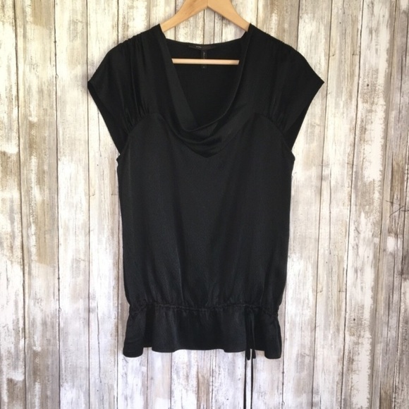 BCBGMaxAzria Tops - BCBG Black Silk Cinched Bottom Blouse